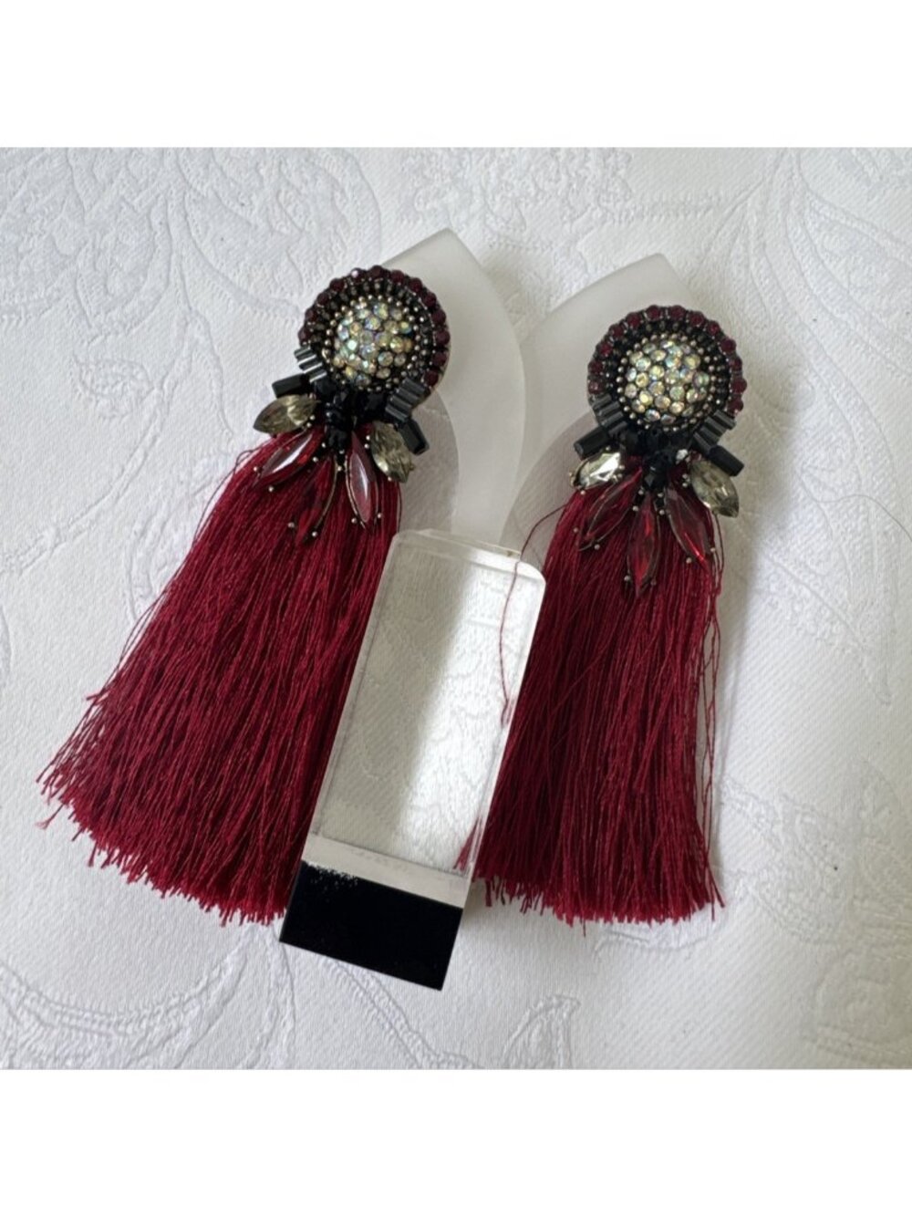 Ruby Red Tassel Dark Antique GoldTone Crystal Medallion 3.5" Vintage
